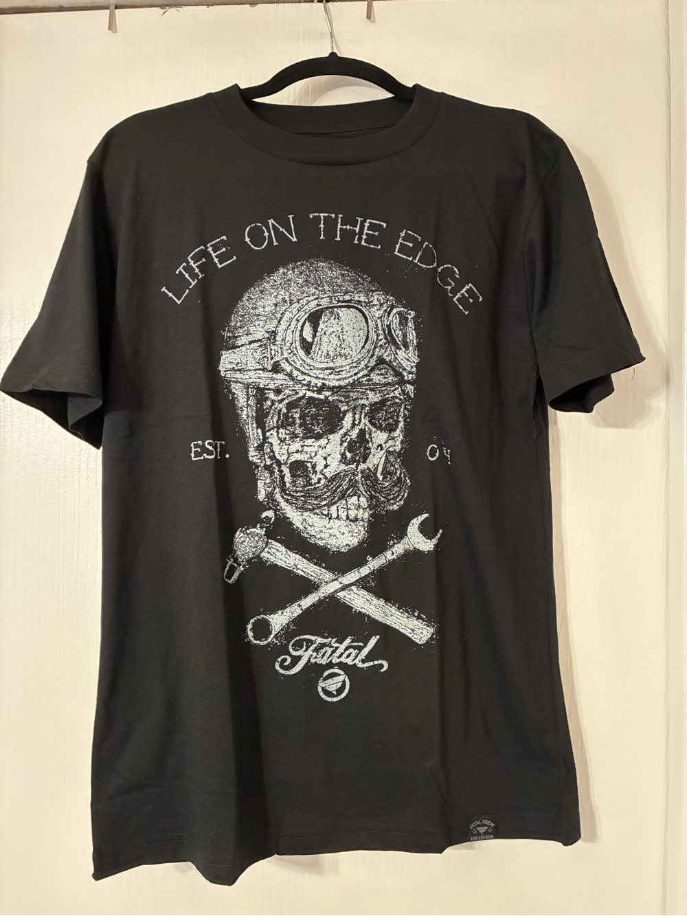 'Life on the Edge' Black Fatal Graphic Tee - Men Size M 100% Cotton